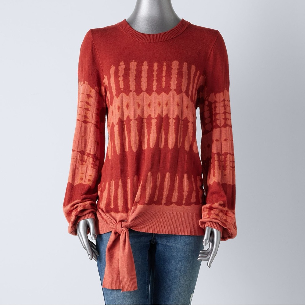 Simply Vera Wang Tie Hem Sweater XL Rust Tie Dye Knit Pullover Top